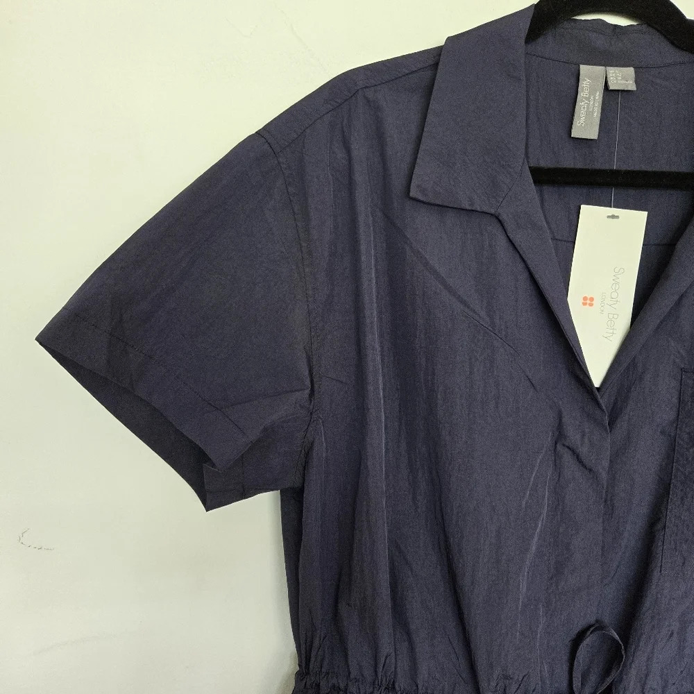 Sweaty Betty Anytime Short Sleeve Navy Romper 10 Athlesure Lightweight Casual - Picture 7 of 15